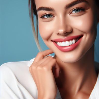 Confident young woman flaunting a radiant, white smile symbolizing the results of the best rated teeth whitener.